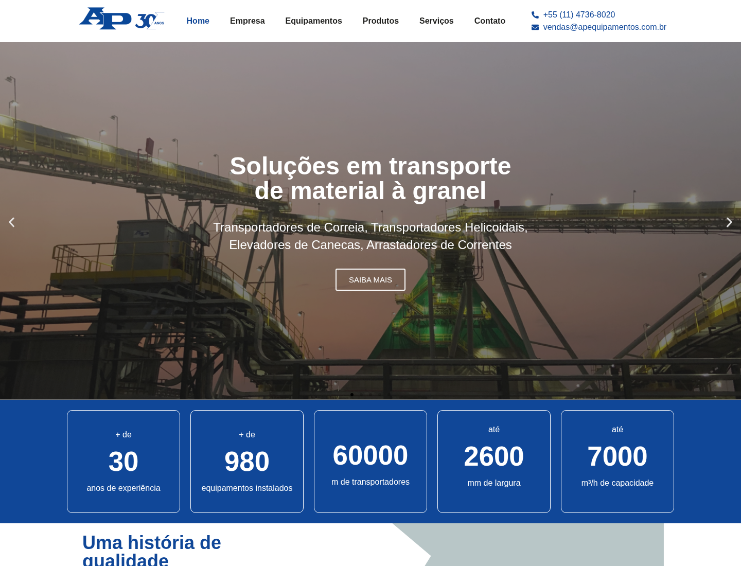 Print da home do site da AP Equipamentos